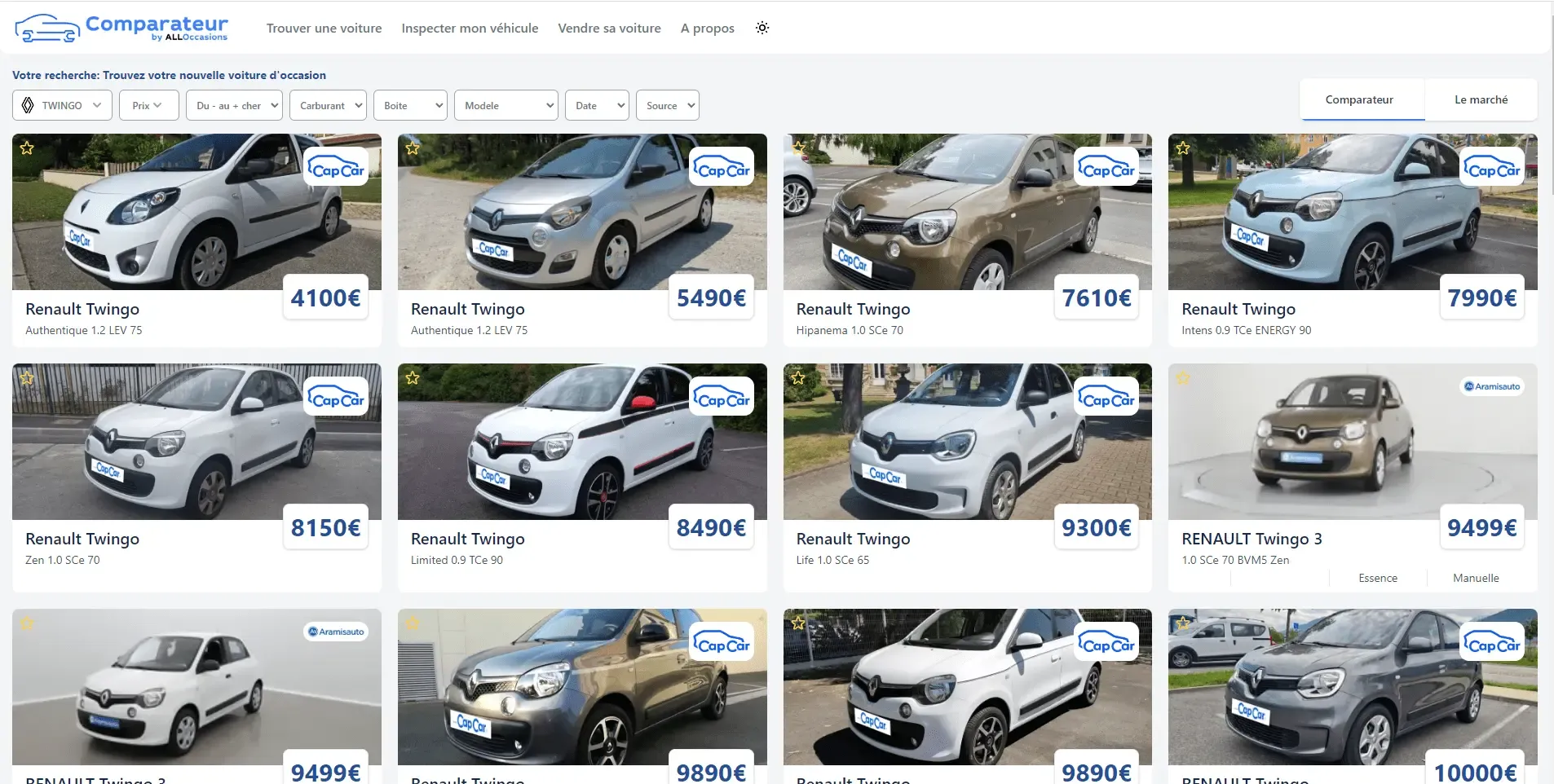 Comparateur en temps réel marché